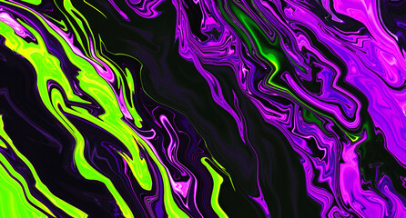 Bright fluid violet, black, neon green background. Abstract liquid purple pink wave. Glitch Art trippy digital screen. Celebration Backdrop. Royal banner. Template. Luxury texture. Creative flyer © NVS my world