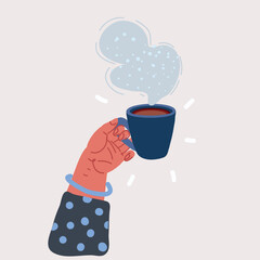 Vector illustration of coffe cup or mug in female hand