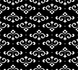 Flower geometric pattern. Seamless vector background. White and black ornament