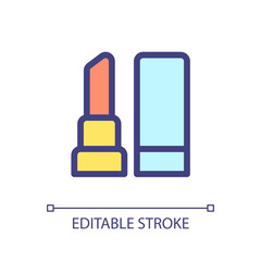Lipstick pixel perfect RGB color ui icon. Sell beauty product. Cosmetics store. Simple filled line element. GUI, UX design for mobile app. Vector isolated pictogram. Editable stroke. Arial font used