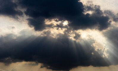Fototapeta na wymiar the dark clouds with sunny of sunset before raining