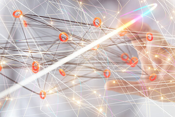 Neural network 3D illustration. Big data and cybersecurity