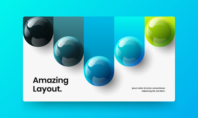 Modern 3D spheres presentation layout. Bright postcard vector design template.
