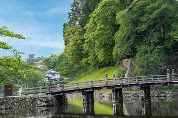 Fototapeta premium 迫りくる初夏の緑を受け止める彦根城の大手門橋