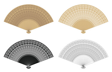 Layered editable vector illustration of asian style wooden folding fan.