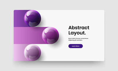 Clean 3D spheres flyer template. Simple landing page design vector illustration.