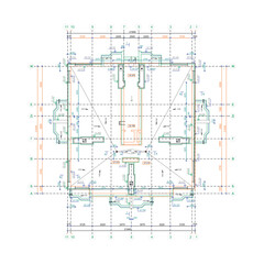 Rooftop detailed architectural drawing, vector blueprint