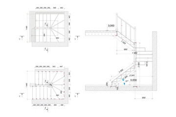 Detailed architectural plan of stairs, construction industry vector