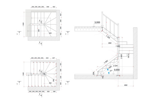 Detailed architectural plan of stairs, construction industry vector