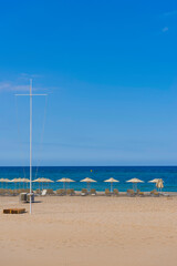 Leerer Strand aufgrund Wirtschaftskrise auf der Ferieninsel Kreta, Griechenland