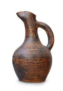 Side view of old clay wine jug