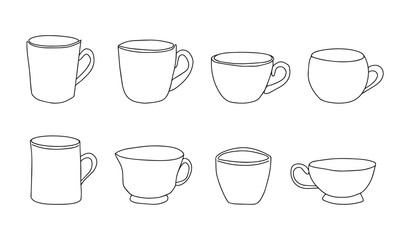 Cup of coffee or tea set, one single continuous line drawing. Simple beautiful mug with steam beverage. Vector illustration