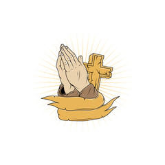 Palms praying with a cross illustration