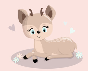 Cute fawn. Funny baby deer.Set fawn