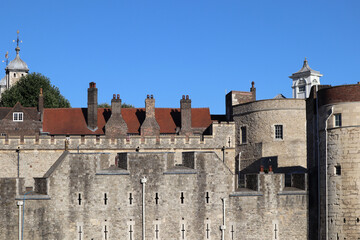 View of the Tower of London, a historic castle on the north bank of the River Thames in central London