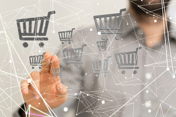 Online shopping business concept selecting shopping cart.