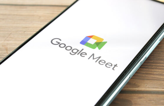 google meet logo on mobile phone screen : 19 September 2021 Chiang Mai, Thailand.