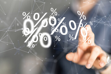 percent shopping digital in hand 3d.