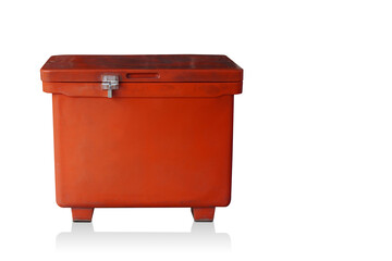 old orange plastic Ice bucket on white background, object, container, comfortable, copy space