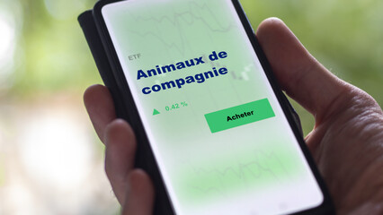 Investir dans un fonds etf animaux de compagnie actions en bourse sur un écran. Graphique, courbes, chandelles d'ETF.