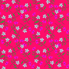 Cute simple flower seamless pattern. Doodle botanical plants background. Hand drawn abstract floral wallpaper.