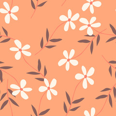 Doodle ditsy flowers seamless pattern. Cute chamomile print. Floral ornament. Pretty botanical backdrop