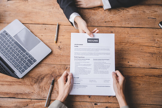 Portrait of a person interviewing for a job and.Submit resume to staff job application concept