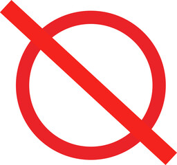 Vector image. Isolated prohibition sign, a red circle crossed out with one line, on a white background. Incorrect warning, isolated, prohibition, road, caution, circle, forbidden, icon, law.