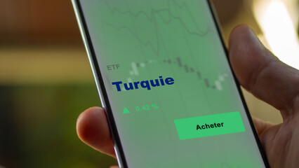 Investir dans un fonds etf turquie TURQUIE sur un écran. Graphique, courbes, chandelles d'ETF.