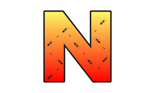 Letter N alphabet with ants illustration vector logo