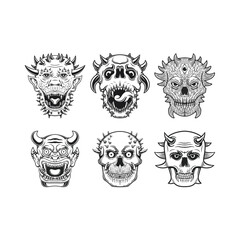 set of skull head with creativity vector illustration