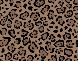 Seamless leopard fur pattern. Fashionable wild leopard print background. Modern panther animal fabric textile print design. Stylish vector color illustration