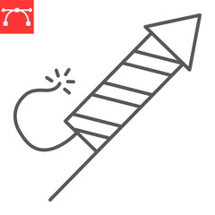 Fireworks rocket line icon, firecracker and explosive, petard vector icon, vector graphics, editable stroke outline sign, eps 10.