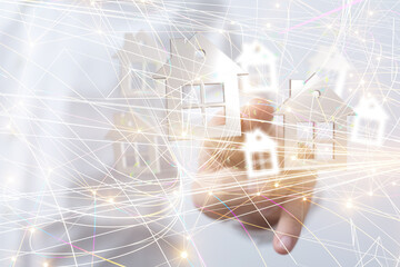 home data. Digital cyberspace with particles and Digital data network connections concept.