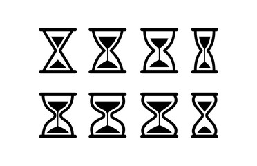 Collection of hourglass icons. Symbol of time, waiting or loading. Isolated vector illustration on white background.