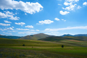 Panoramic shot of italian mountains with colors of summertime