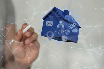 home data. Digital cyberspace with particles and Digital data network connections concept.