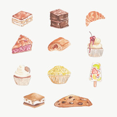 Cake watercolor vector design elements