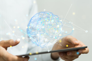 Global network. Blockchain. 3D illustration. Neural networks and artificial intelligence. Abstract