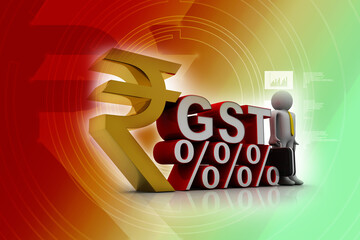 3d rendering GST Tax India with percentage and rupee with business man