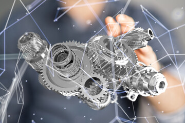 gear system data. Connecting lines and dots.Big data visualization