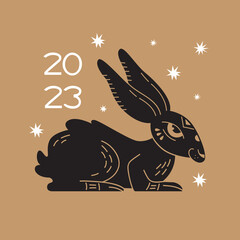 Year of the rabbit 2023 vector illustration. Chinese New Year symbol. Asian lunar calendar.