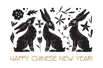 Year of the rabbit 2023 vector illustration. Chinese New Year symbol. Asian lunar calendar.