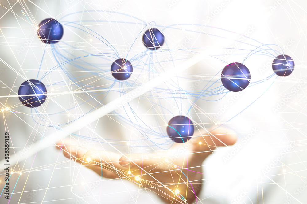 Poster Neural network 3D illustration. Big data and cybersecurity