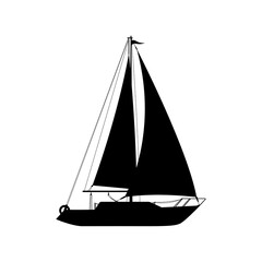 Sailboat black silhouette. Sailboat black shape. Sailboat in a side view.