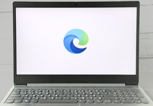 .Chiang Mai, Thailand, March 4, 2022 Laptop computer displaying logo of Microsoft Edge, a web browser developed by Microsoft