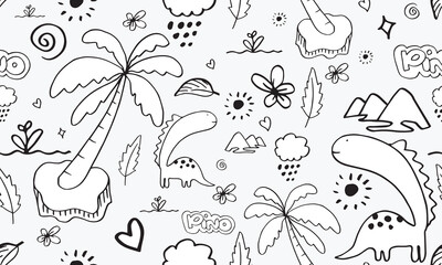 Dino. Seamless pattern. Vector illustration in doodle style. Hand drawn.Hand drawn children's pattern for fashion clothes, shirt, textile.