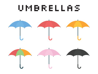 Colorful cute pattern umbrellas collection in flat style © Pongsakorn