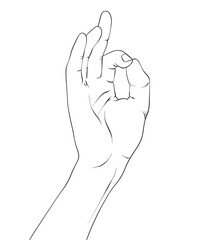Vector sign abbreviation OK. Linear gesture of approval. Stock illustration with a human hand for the design of sports banners.