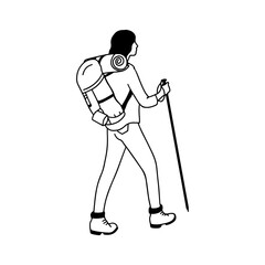 Hiker silhouette on white background. Hiking  trip concept.